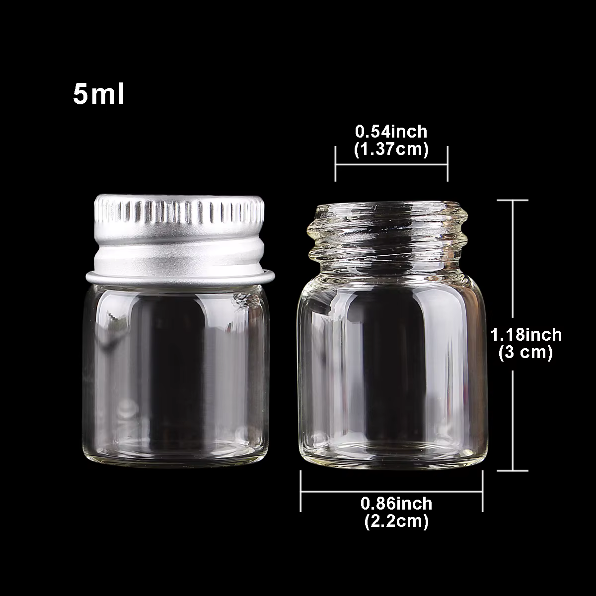 Bouteilles en verre avec couvercles en aluminium, 10 pièces, 5ml/6ml/7ml/10ml/14ml/18ml/20ml/25ml/30