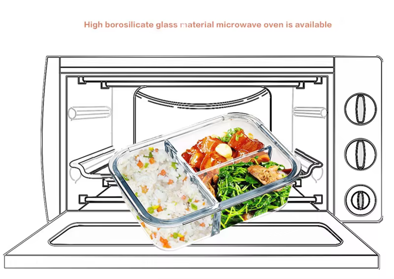 Boîte à déjeuner en verre de 1050ml, nouveau style, boîte à Bento pour micro-ondes, boîte de stockag