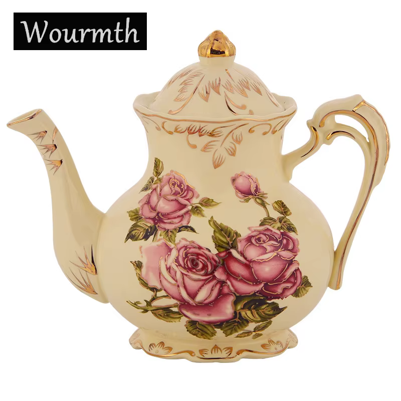Lvory-Cafetière en porcelaine européenne, théière rétro 73, motif de fleurs roses, série or, cadeau 