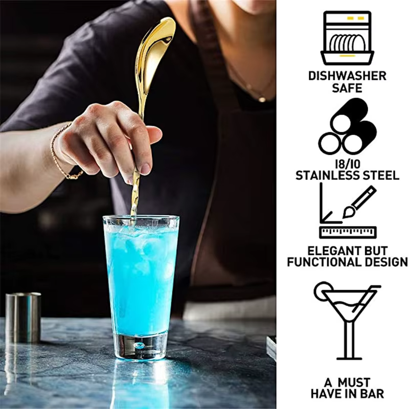 Cuillère à Cocktail, cuillère à remuer à Long manche en acier inoxydable, cuillère à mélanger à moti