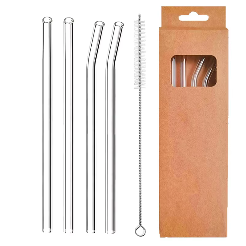 Pailles en verre réutilisables de 8mm, 4 pièces, pailles à boire droites et courbées, pailles à Cock