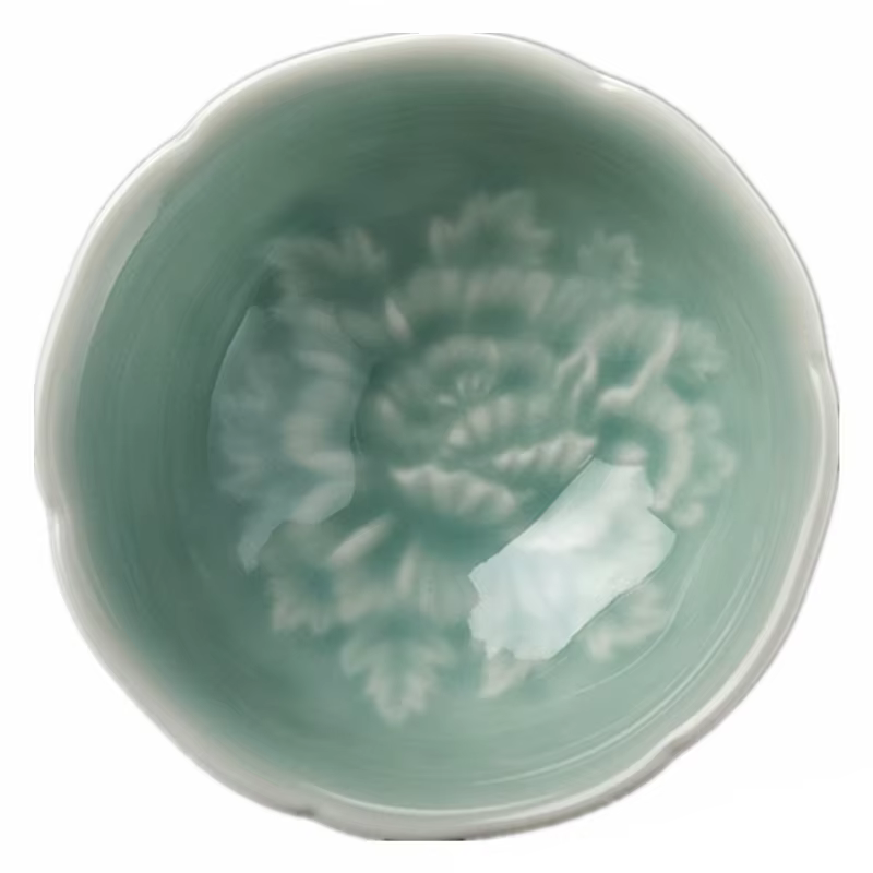 Ensemble de tasses à thé en céramique de céladon et pivoine, service à thé vert clair, bol à vin pou