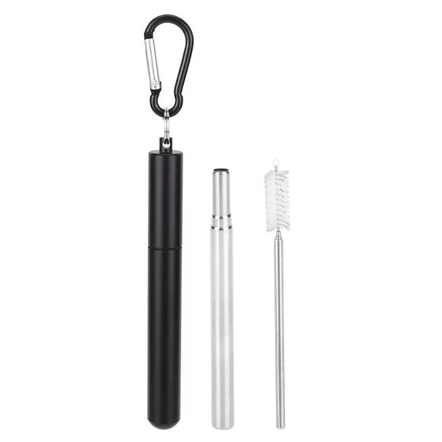 Paille Télescopique Réutilisable en Acier Inoxydable, Portable, avec Brosse à Livres, pour Boire du