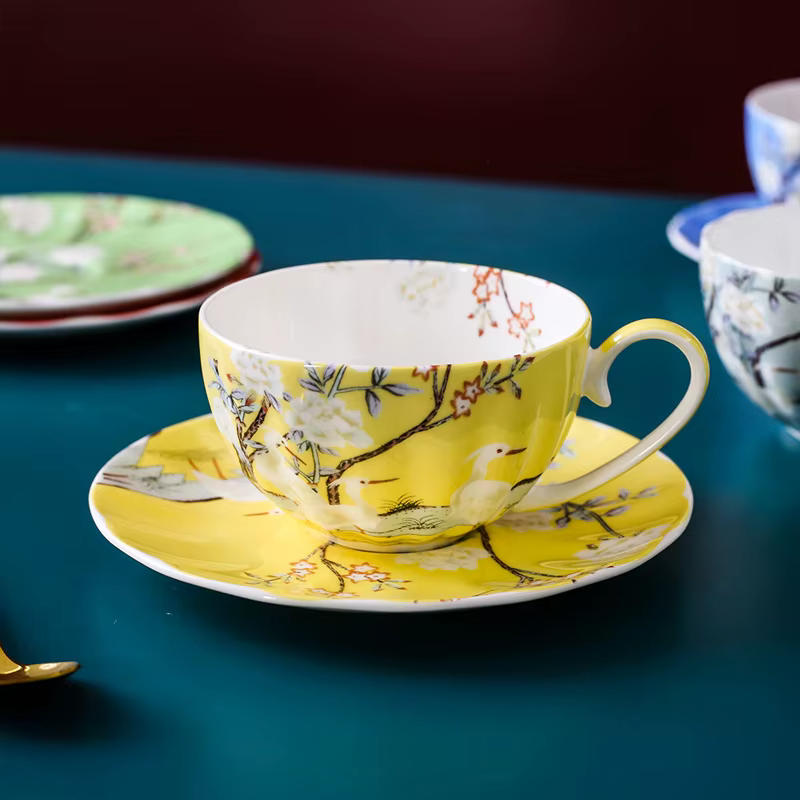 Ensemble de tasses à café de style britannique, porcelaine osseuse, cadeau de luxe, tasses à thé cré