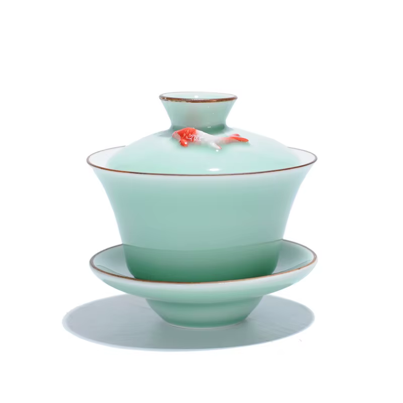 3 bols à thé céladon Gaiwan, bol à thé kungfu de jingdezhen porcelaine bleue et blanche verre à thé