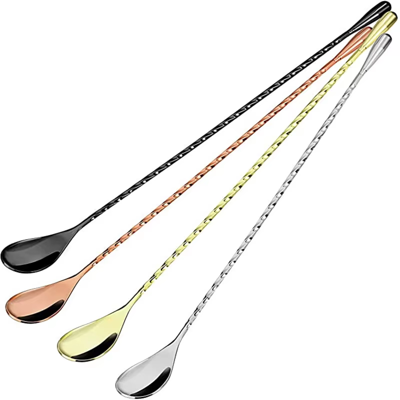 Cuillère à Cocktail, cuillère à remuer à Long manche en acier inoxydable, cuillère à mélanger à moti