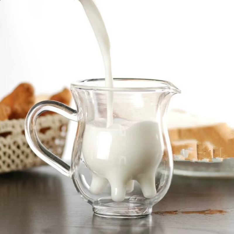 Pichet à lait créatif en verre transparent, Double couche, 250ml, joli pichet à lait, jus, thé, café