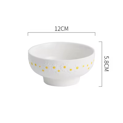 Petite assiette en céramique gaufrée marguerite, plats de dîner ménagers, bol à soupe de riz, assiet