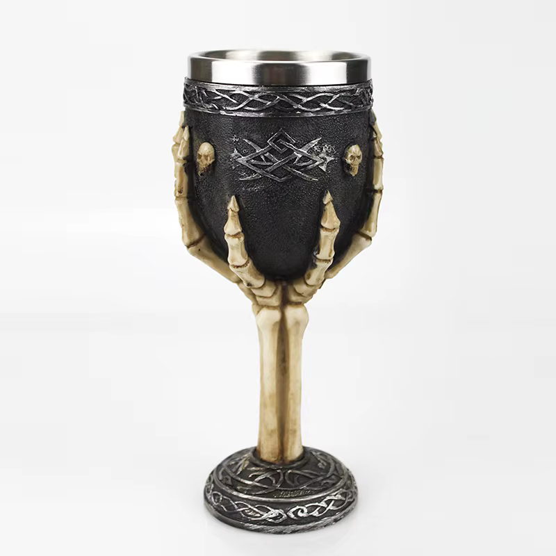 Verre à vin gothique Style contient crâne de chèvre Viking Dragon griffe doigt métal et résine verre