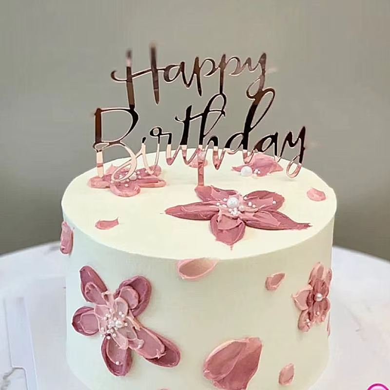 Acrylique Gâteau D'anniversaire Topper Or Rose Joyeux Anniversaire Dessert Gâteau Décoration Pour Ba