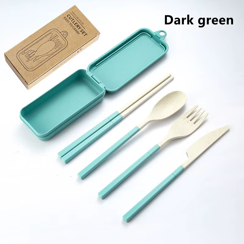 Service de vaisselle Portable, vaisselle en paille de blé, couverts détachables, vaisselle de voyage