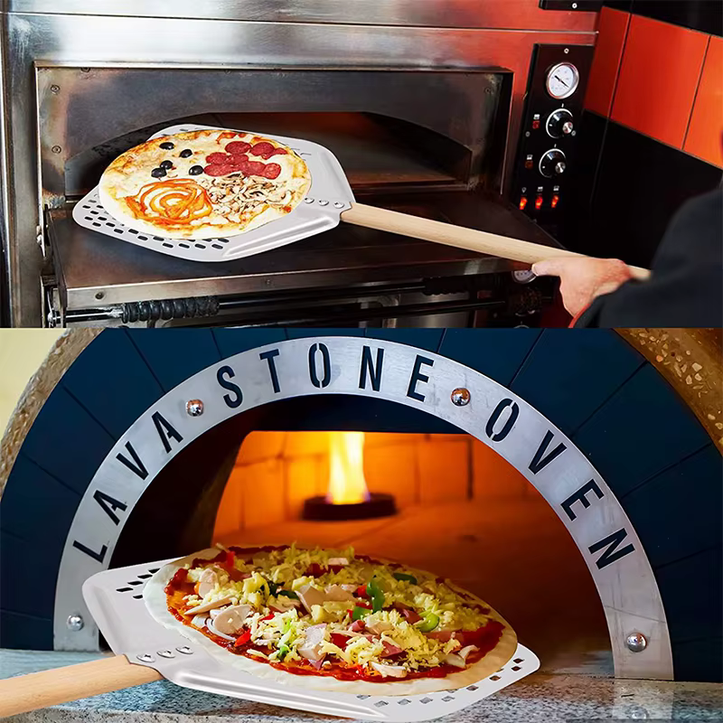 Pelle à Pizza perforée en aluminium de 12/14 pouces, avec poignée amovible, antiadhésive, four, pale