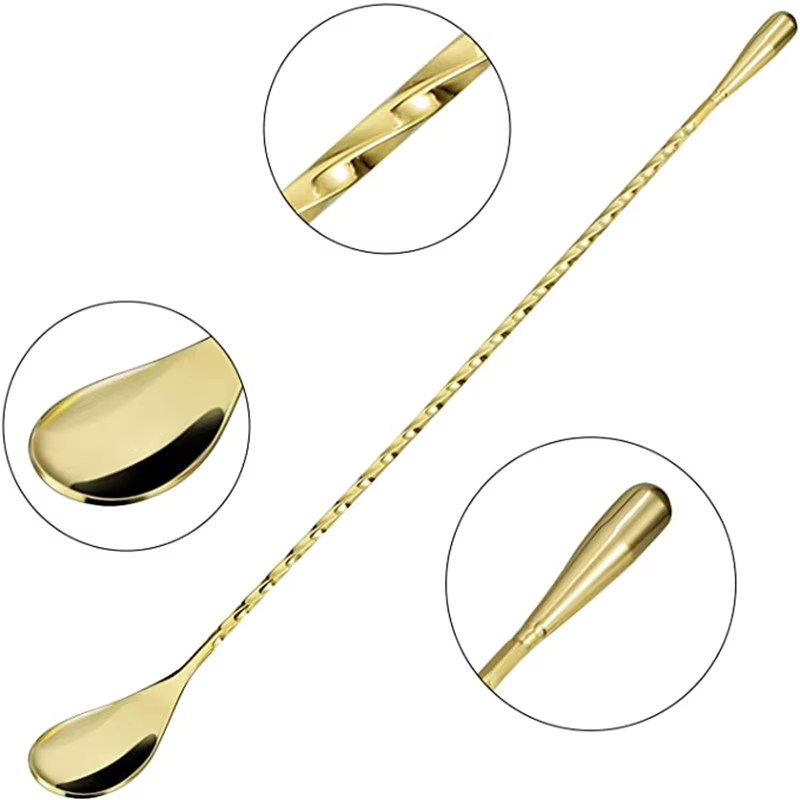 Cuillère à Cocktail, cuillère à remuer à Long manche en acier inoxydable, cuillère à mélanger à moti