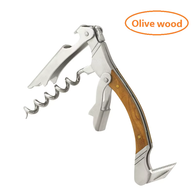 Ouvre-bouteille en bois de style Laguiole, tire-bouchon, ouvre-bouteille de canette de bière, acier