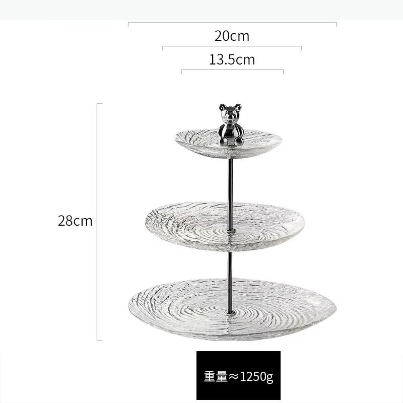 Plateau à fruits en verre à motif spiralé à 3 étages, plateau créatif pour desserts et gâteaux, plat