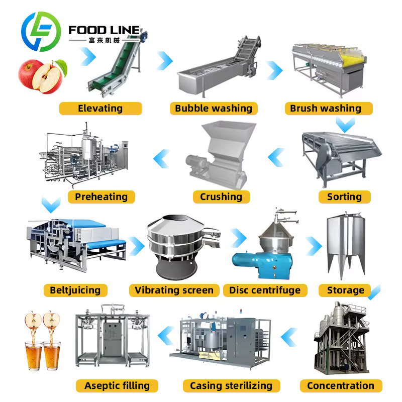 Ligne de production de jus de pomme, machine industrielle de pressage de jus pour le traitement des