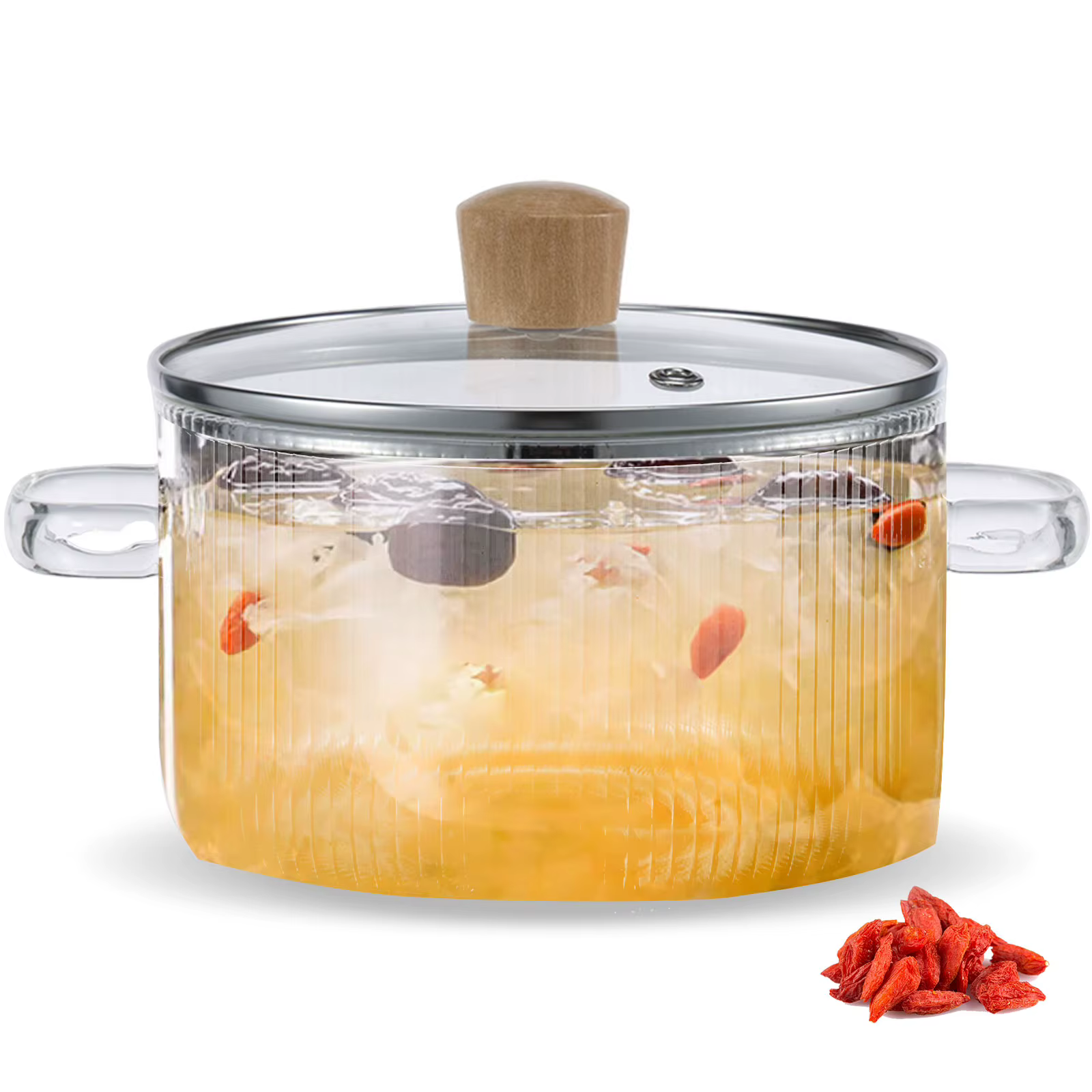 Casserole en verre transparente avec couvercle, 1,6 l, marmite à soupe en verre résistant à la chale