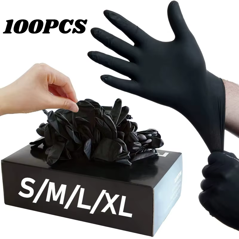 Gants jetables en Nitrile noir, pour le travail, sans Latex, pour le nettoyage de la maison, tatouag