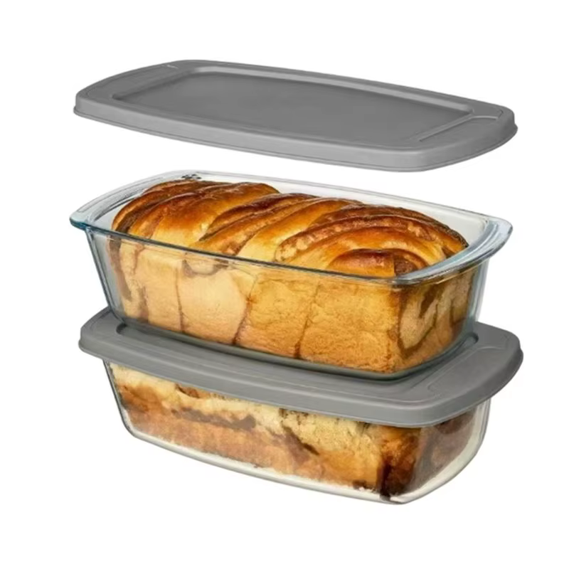 Ensemble de moules à pain en verre BSEVB - 2 pièces avec couvercles, capacité de 1,8 L, plats de cui