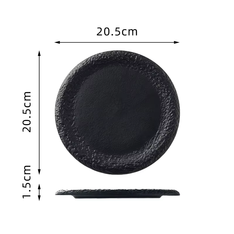 Assiette ronde en céramique noire, assiette à Steak, assiette à Dessert, à gâteau, assiettes à Sushi