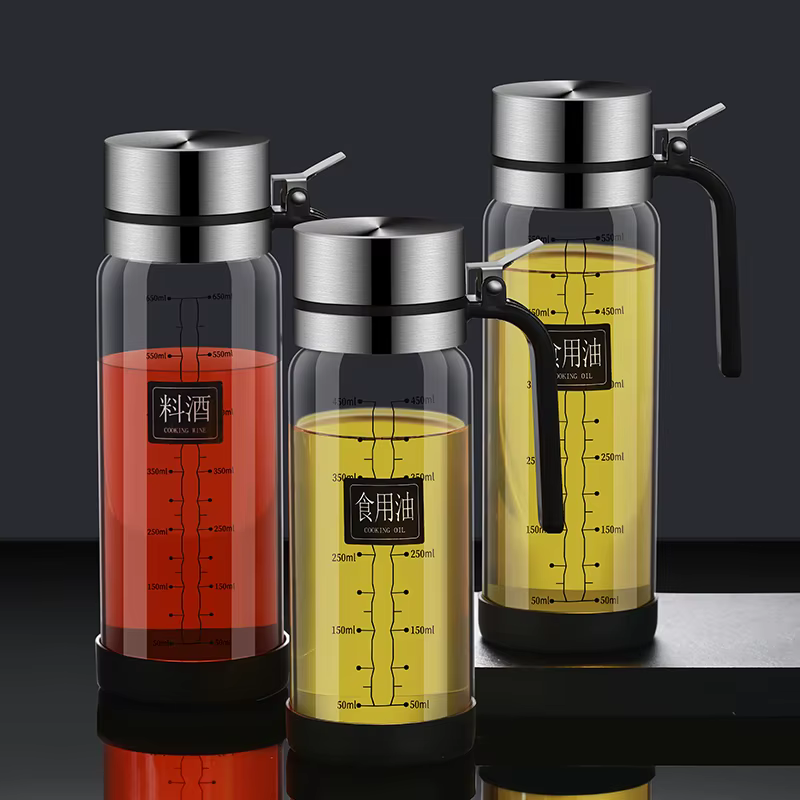 Bouteille d'huile en verre avec couvercle rabattable, pot d'huile étanche, sauce soja de cuisine pré