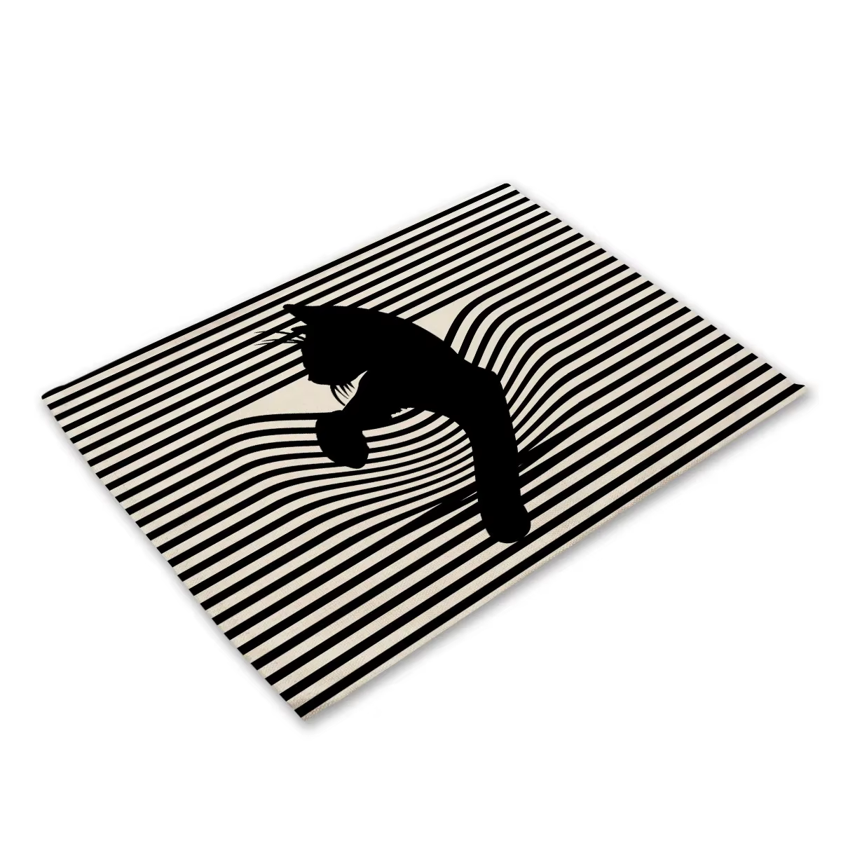 Joli set de table en lin motif chat noir, style occidental, résistant à la chaleur pour la décoratio