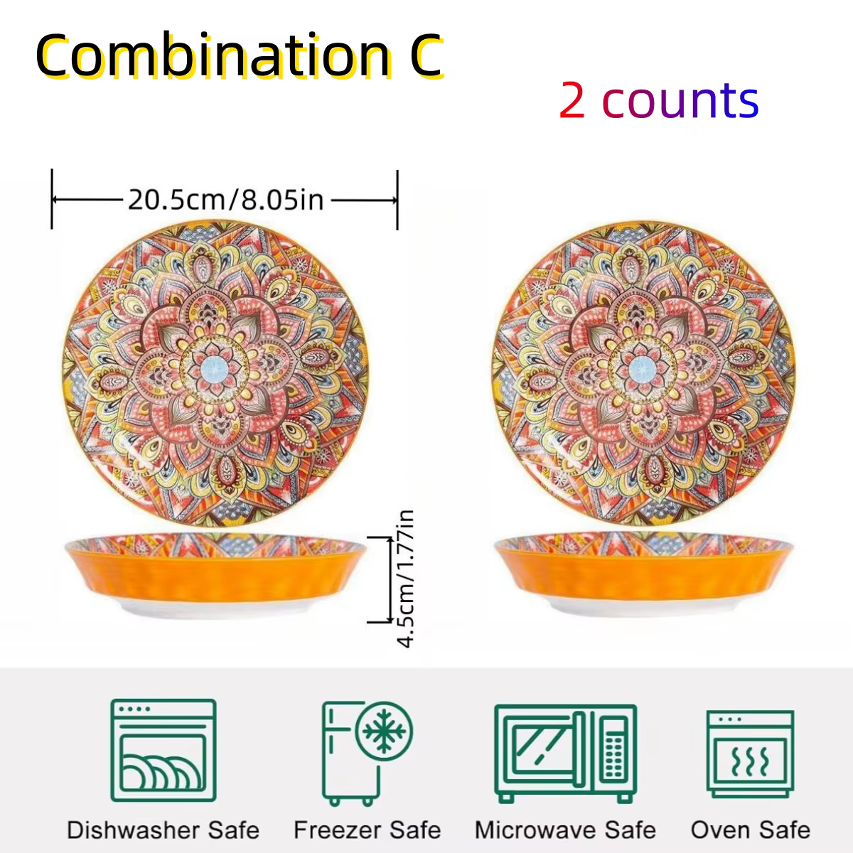 Assiettes en céramique Mandala Bohème, 4 pièces, 8 pouces, assiettes profondes, compatibles micro-on