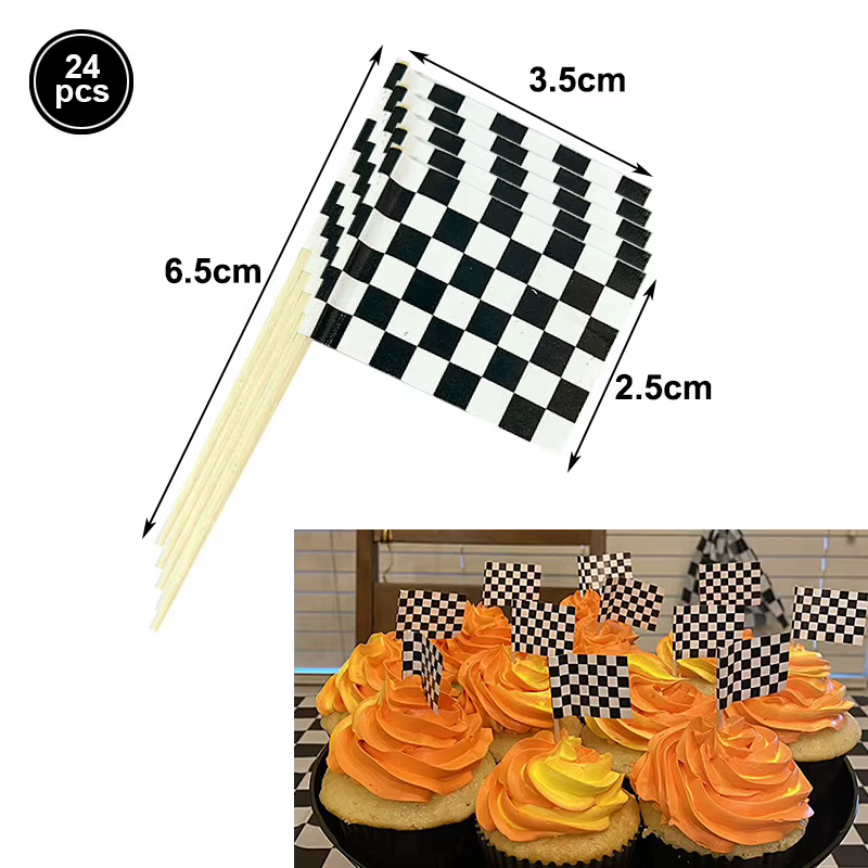 Vaisselle à carreaux noir et blanc pour la décoration de table sur le thème des sports de course, as