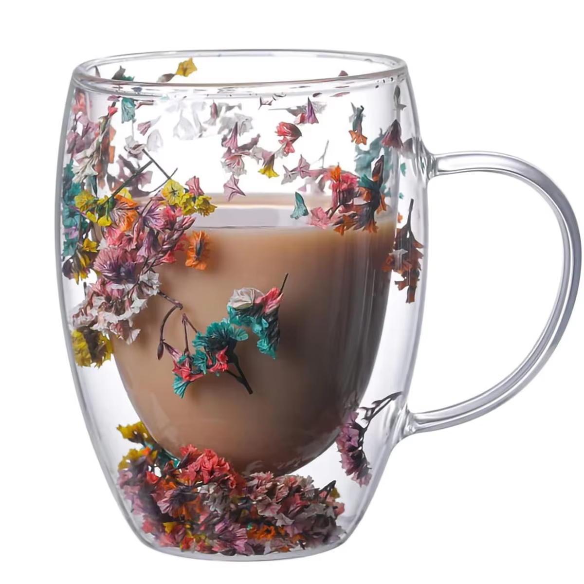 Tasse à café en verre à fleurs à Double paroi de 300ML, tasse à boire transparente à haute teneur en