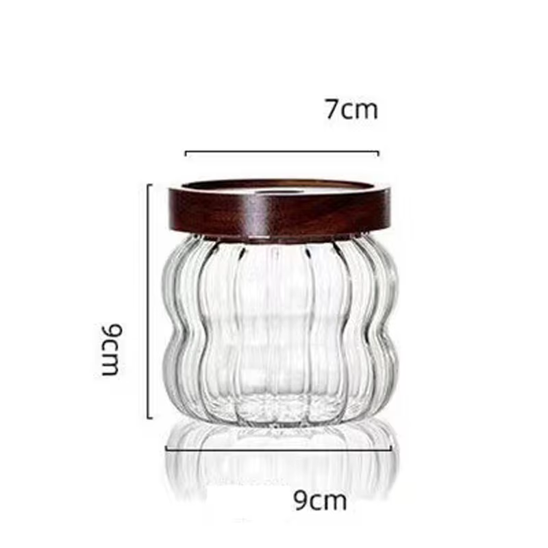Bouteilles de rangement en verre rayé avec couvercle en bois, pot scellé pour thé, grains de café, p