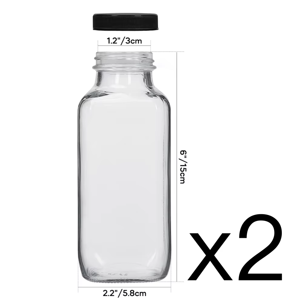 Bouteilles en verre pour boissons, bouteilles d'eau carrées vintage de 12 oz avec couvercles, boutei