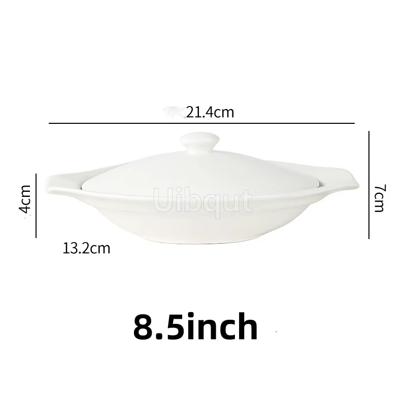 Vaisselle elliptique ovale en céramique assiette blanche plat avec couvercle tasse à légumes hôtel c