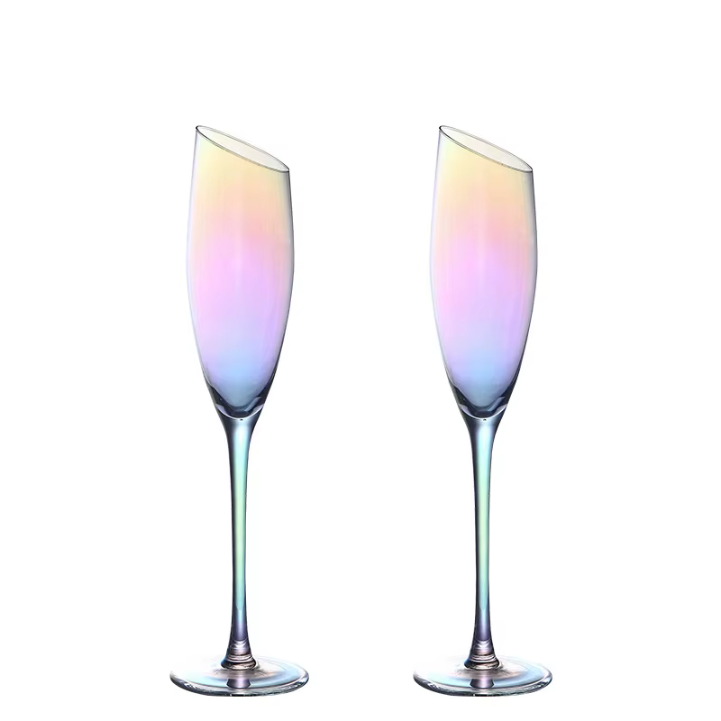 Verre à Vin en Clip Perlé, Flûtes à Champagne Oblique Arc-en-ciel, pour ixde Mariage, 2 Pièces