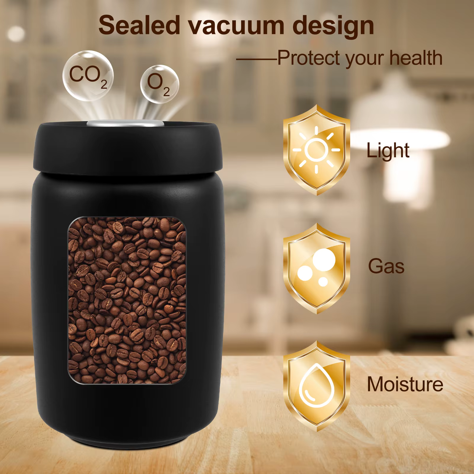 Pichet scellé sous vide en grains de café, en acier inoxydable 304, récipient de stockage des alimen