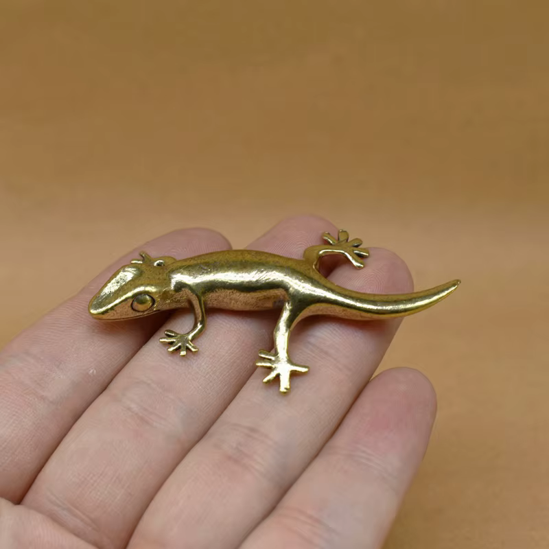 Service à thé Gecko Vintage en cuivre, petits ornements, Figurines d'animaux en laiton Antique, déco