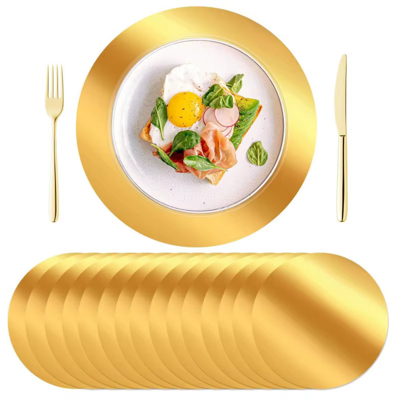 Napperons ronds dorés en papier jetable de 13 pouces, tapis de Place miroir pour cuisine, Banquet, m