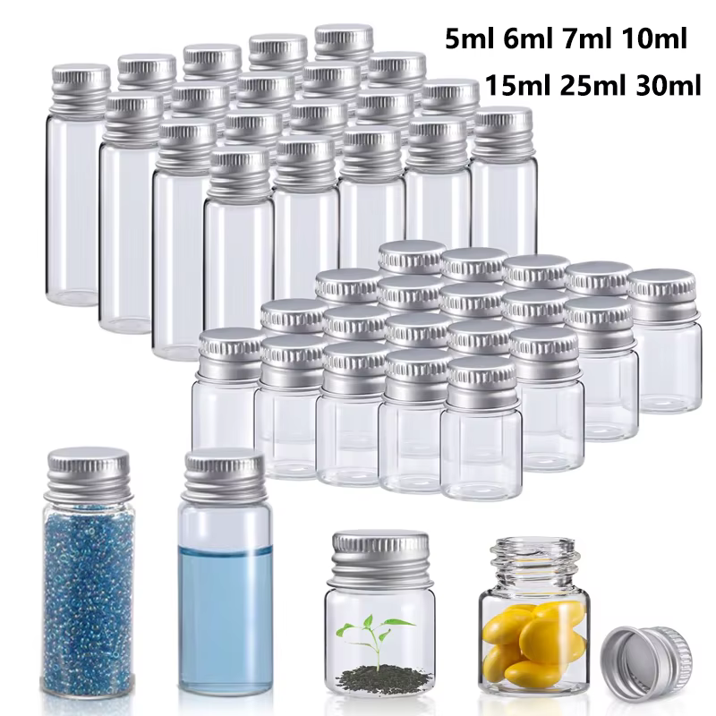 Bouteilles en verre avec couvercles en aluminium, petites Mini pots en verre, 8 tailles, 5ml/6ml/7ml