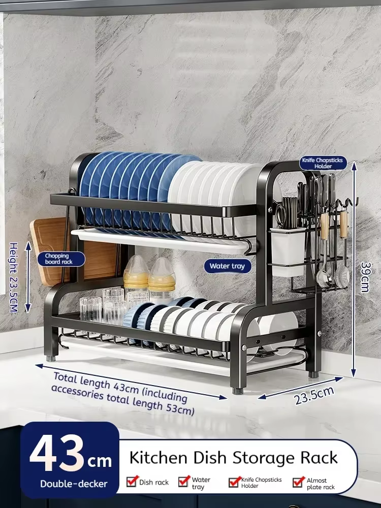 Égouttoir à vaisselle Compact à 2 niveaux, ensemble de égouttoir à vaisselle de cuisine, grand égout