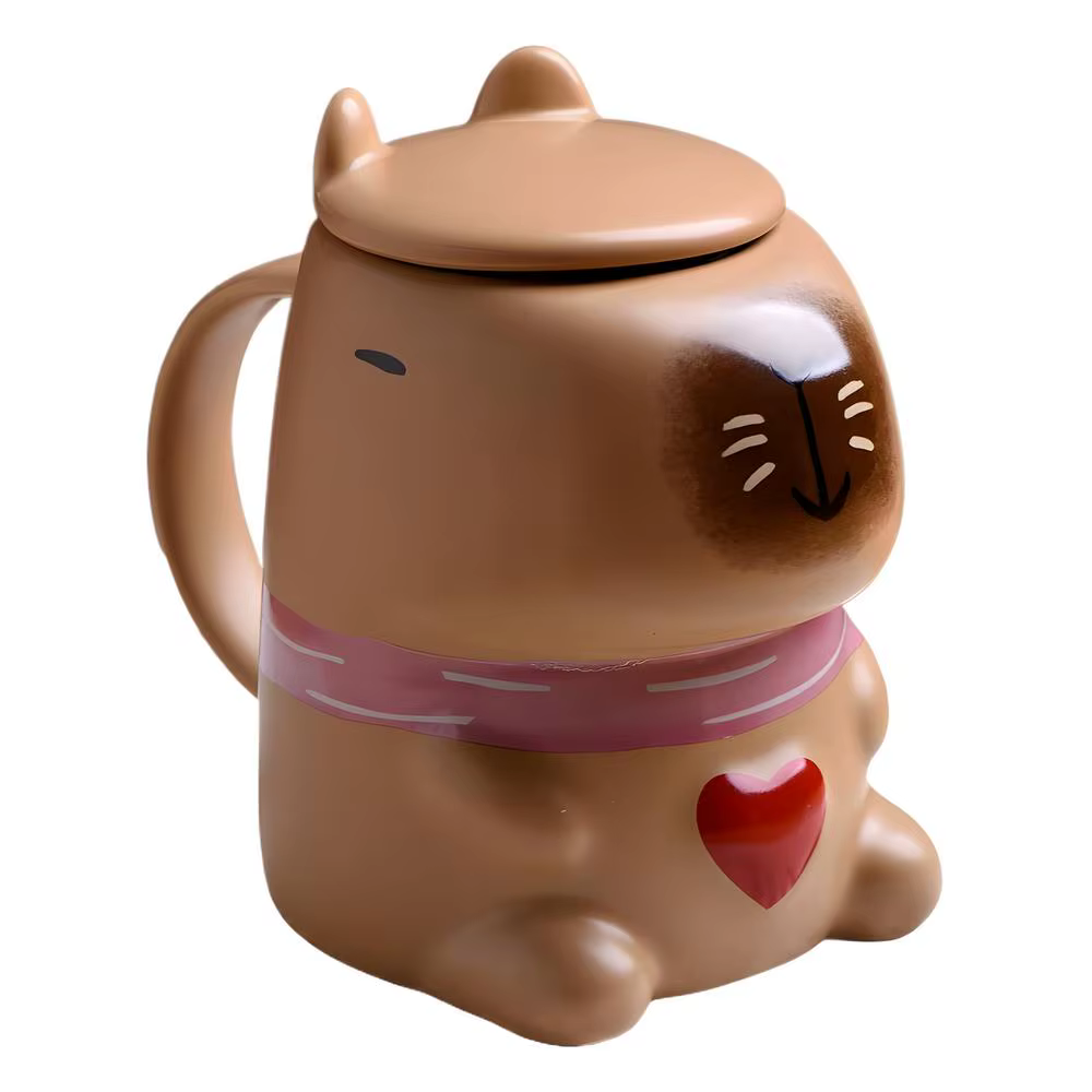 Capybara-Tasse à café en céramique avec motif de cœur, tasse à thé, dessin animé, animal drôle, coup