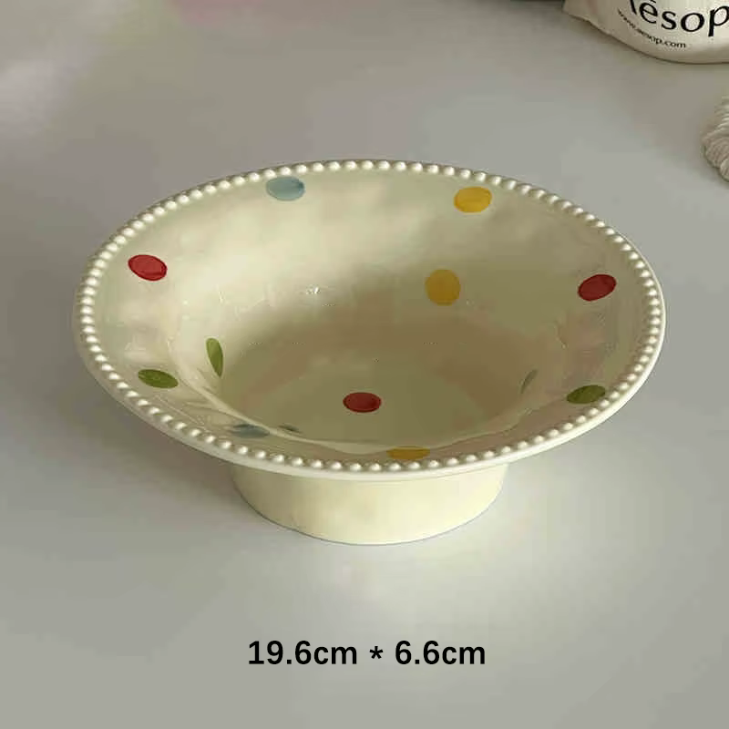 Assiette à pois Bolka en porcelaine de Style coréen, vaisselle ronde en céramique pour la maison, fr