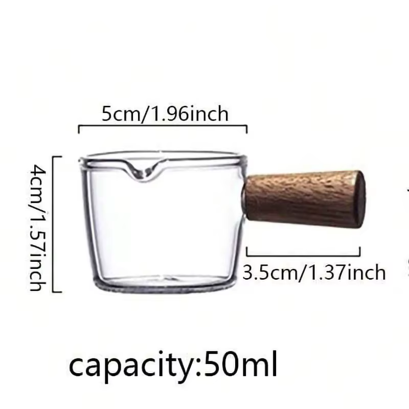 Tasse à mesurer en verre avec manche en bois, outil de cuisine avec bec unique pour le café et la pâ