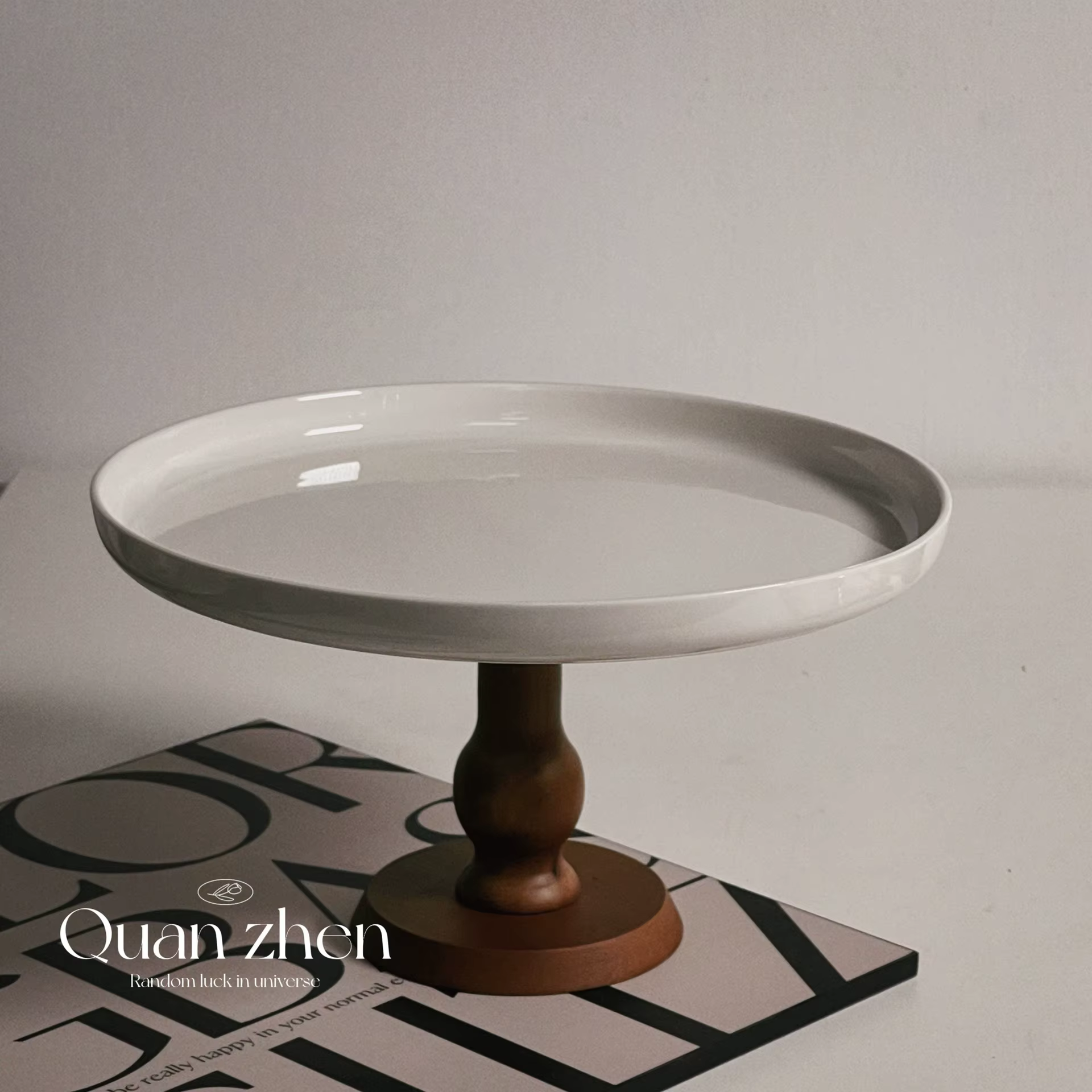 Assiette à pied haut en céramique Vintage française, assiette en bois à pied haut, assiette à gâteau