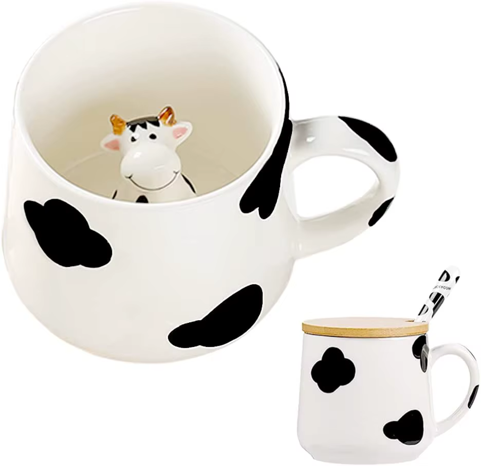 Tasse à café en céramique mignonne, tasse à thé, vache cachée 3D avec couvercle de cuillère, trucs a