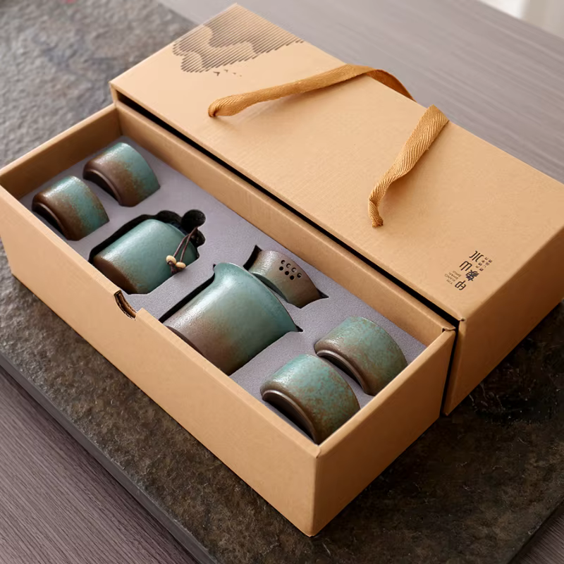 Changement de four vintage printemps vert poterie rugueuse un pot 4 tasses caddie à thé simple petit