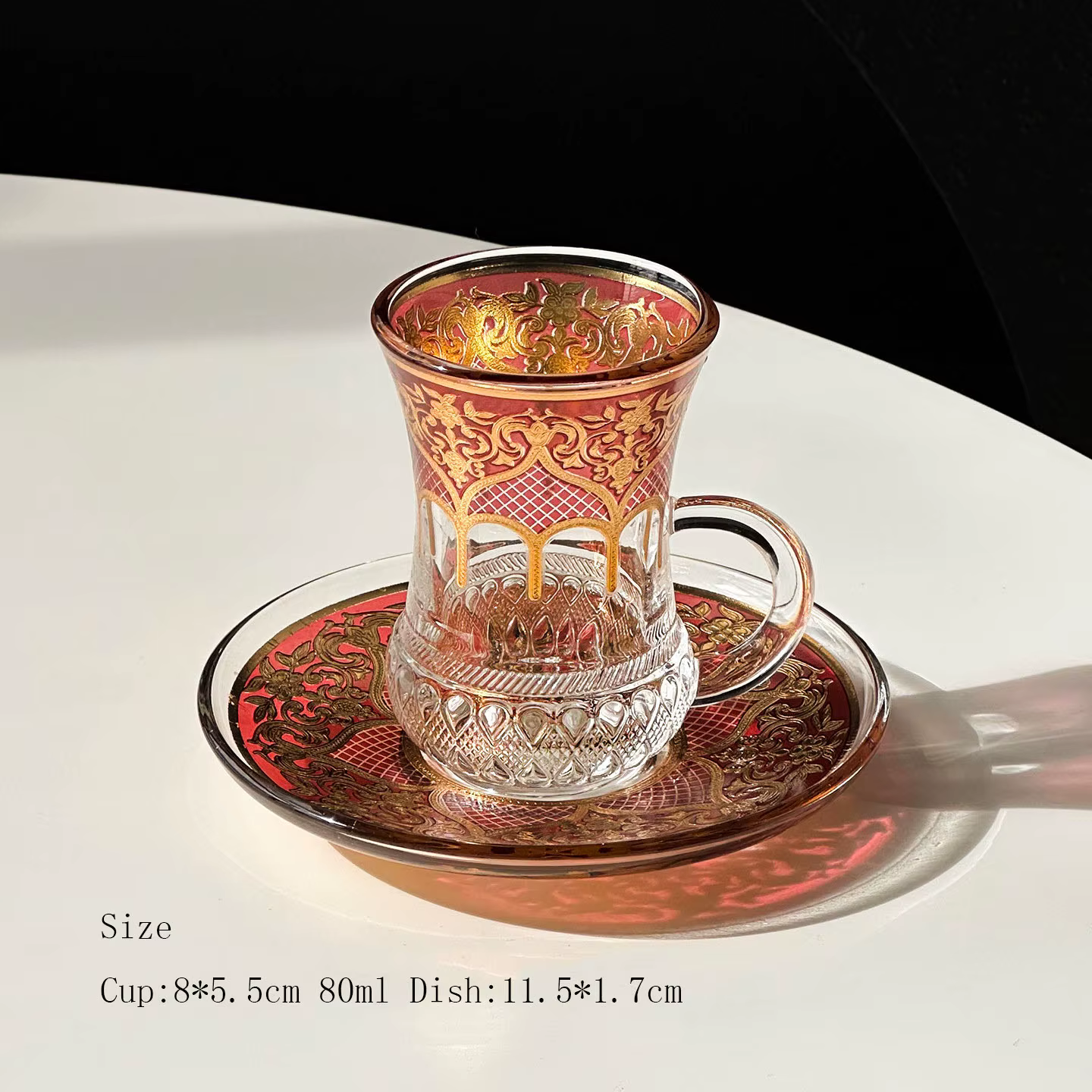 Ensemble de 2 tasses à thé turques en verre avec assiettes, motif rétro créatif, pour thé noir, dim