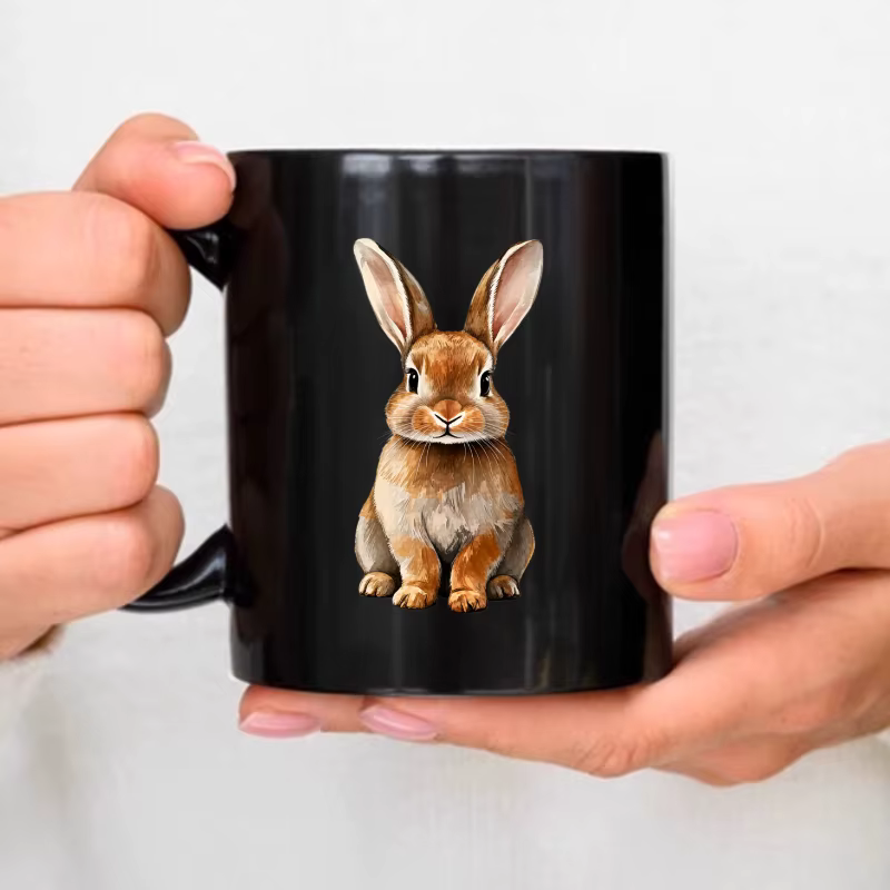 La tasse à café en céramique imprimé animal lapin noir convient à la maison, au bureau et aux cadeau