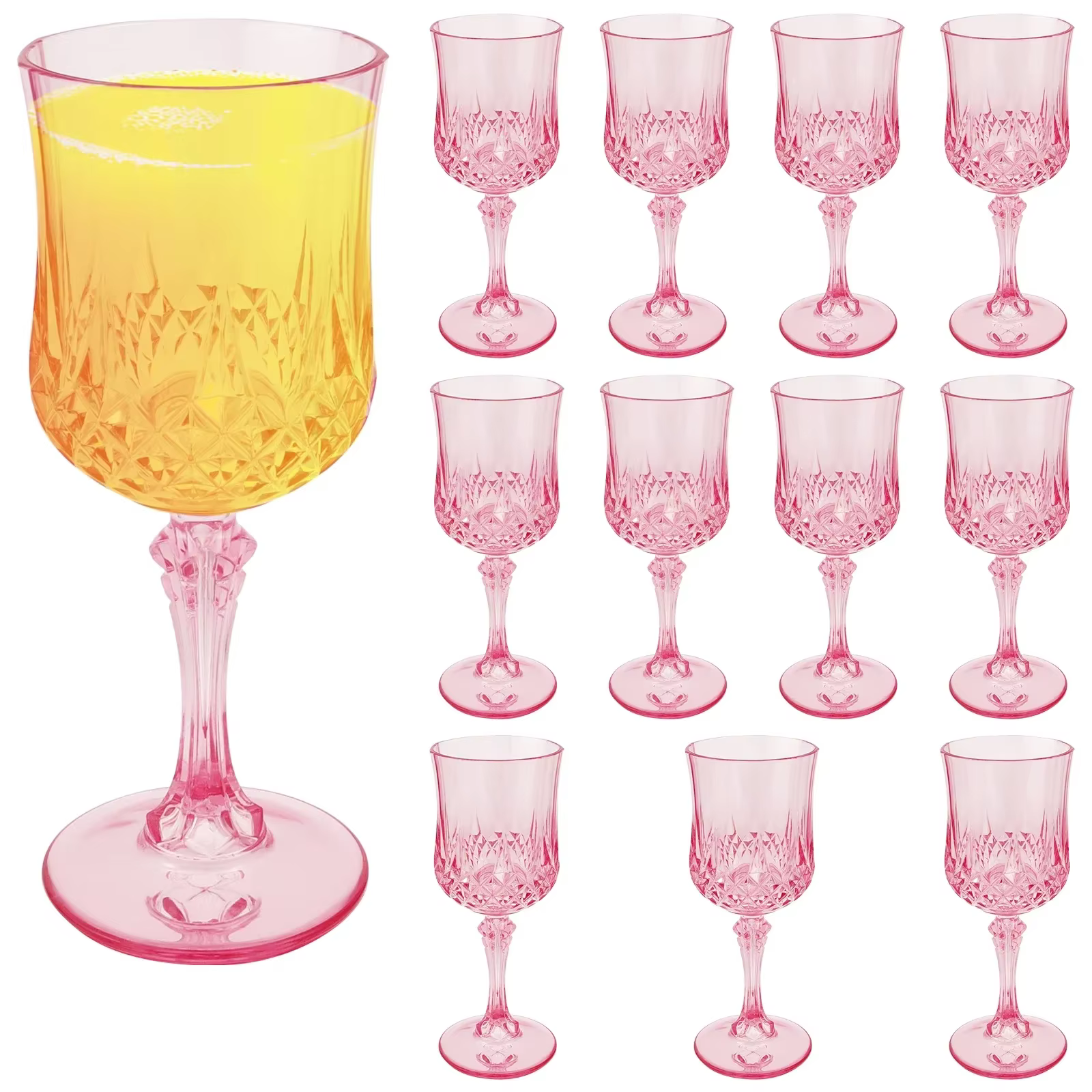 Lot de 12 verres à vin en plastique de haute qualité, gobelets transparents pour vin et jus, flûtes 