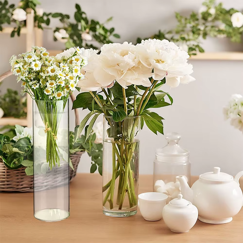 Vases cylindriques en verre transparent de 4, 6 et 8 pouces pour centres de table, supports pour bou