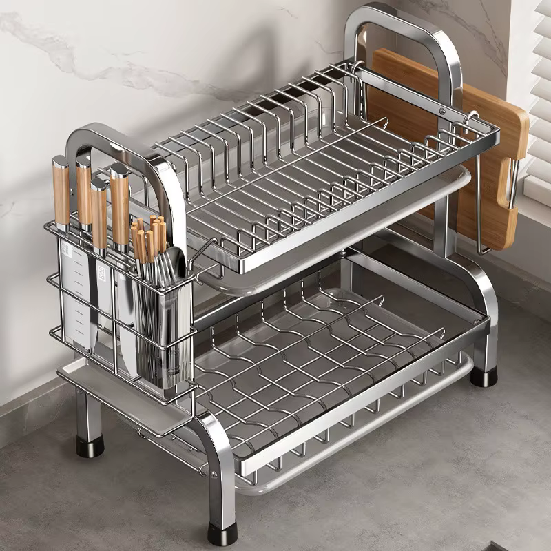 Égouttoir à vaisselle compact pour cuisine, grand égouttoir à vaisselle antirouille avec porte-usten