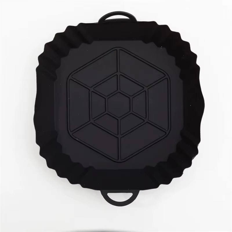 Plateau de pot de friteuse à air en silicone avec poignée, plaque de cuisson de friteuse à air carré
